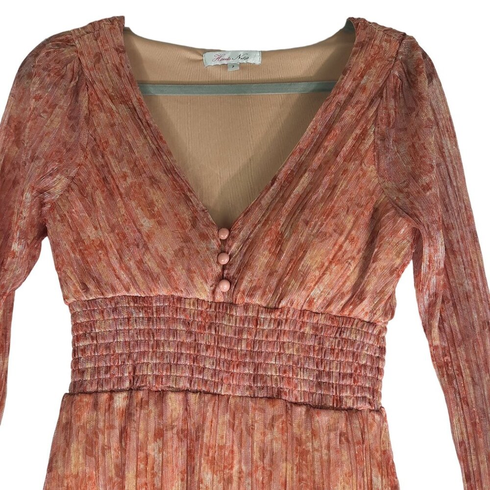 Haute Nites Metallic Orange Brown Sheer Maxi Dress - Picture 3 of 14